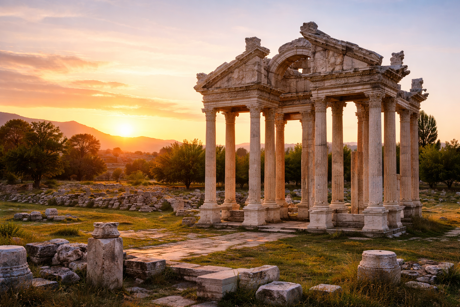 Aydın Aphrodisias Antik Kenti Tetrapylon tarihi kapı yapısı