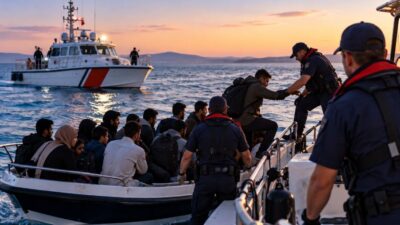 Didim Tekağaç Mevkii açıklarında özel bir teknede 17 düzensiz göçmen