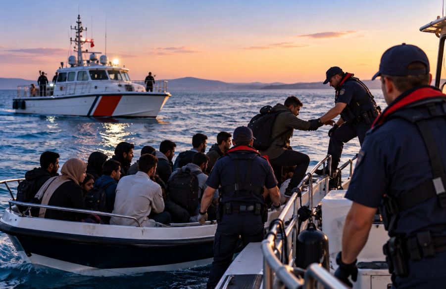 Didim Tekağaç Mevkii açıklarında özel bir teknede 17 düzensiz göçmen